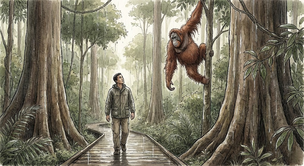 pertemuan bumi dengan orangutan kalimantan di camp leakey