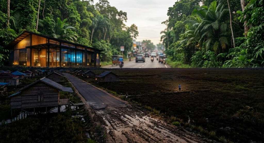 ilustrasi antara kota dan baamang barat