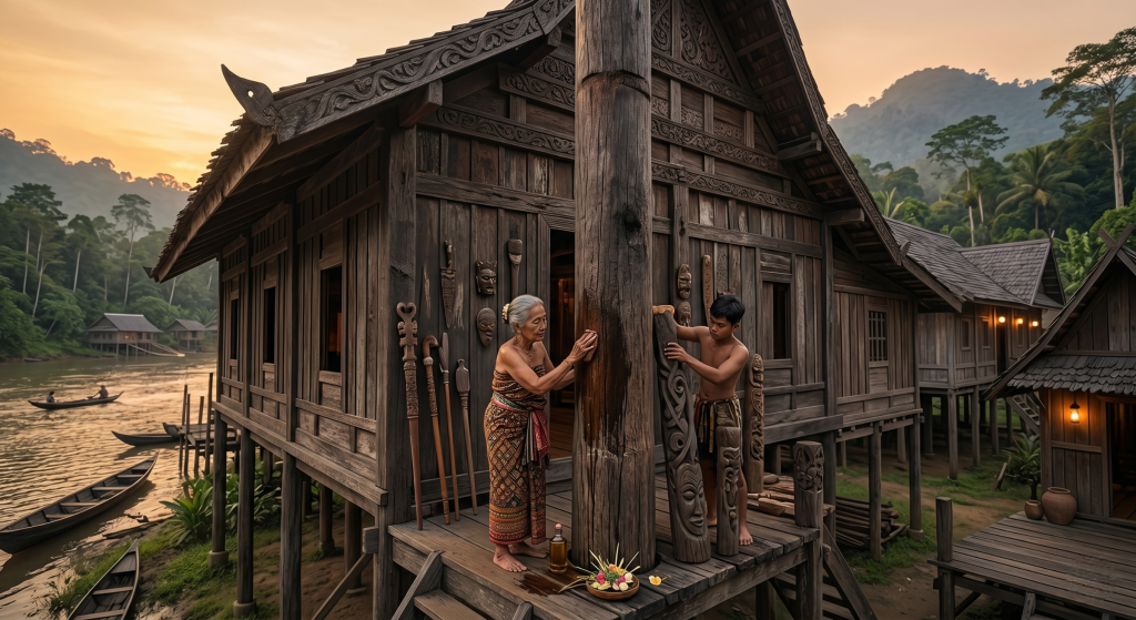 kayu ulin adalah pusaka bagi warga kalimantan barat di desa tumbang titi.